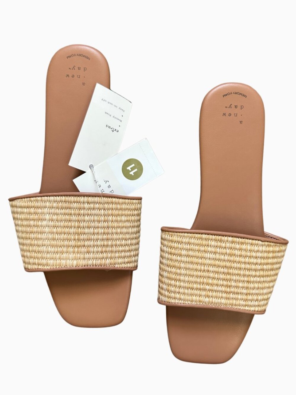 SALE 🎉 A New Day NWT Maren Natural Woven Raffia Slide Sandals 11 Memory Foam - Picture 2 of 7